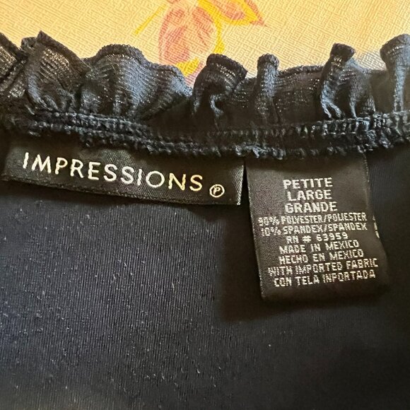 Impressions Navy Velvet Blouse Ruffle Neck Sheer Angel Sleeves - Large Petite - Picture 5 of 5